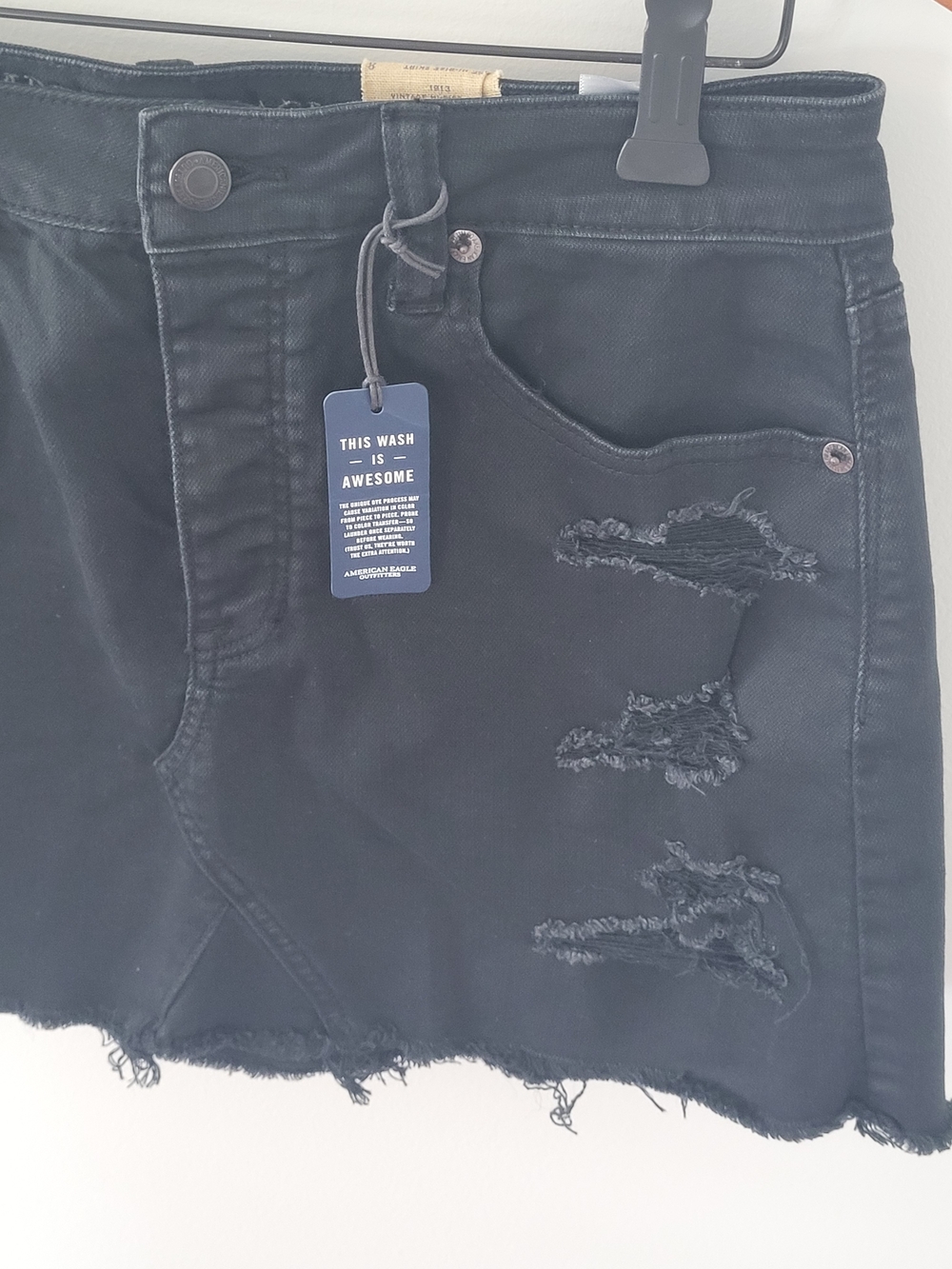 American Eagle Outfitters Black Distressed Denim Mini Skirt